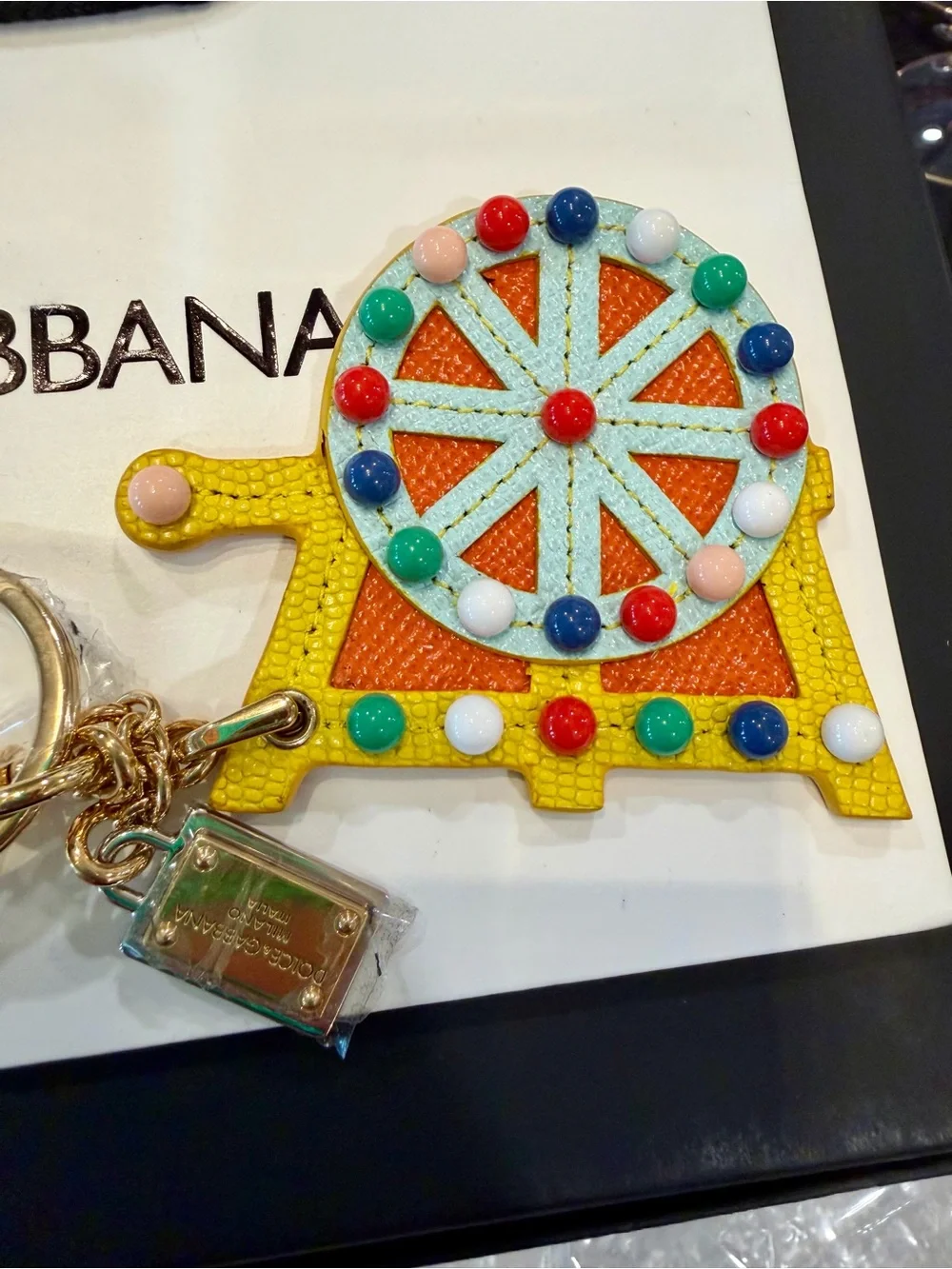 Dolce & Gabbana Yellow Multicolor Enamel Ferris Wheel Keyring Bag Charm